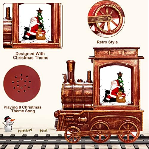 Müzikal ışıklı Noel tren kar küresi fener dekor, Noel Baba ayı 8 şarkılar Zamanlayıcı USB veya pil kumandalı Noel