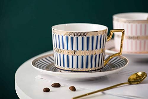 CwlwGO-Avrupa Tarzı Fincan ve fincan tabağı seti, 7 Oz kemik Çini güzel sırlı Mavi Altın çay fincan ve fincan tabağı,