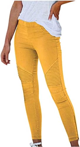Kadınlar için Yüksek Bel Pantolon 2023 Sahte Denim Elastik Kemer Tayt Cepler ile Yıpranmış Yaz Slim Fit Uzun pantolon