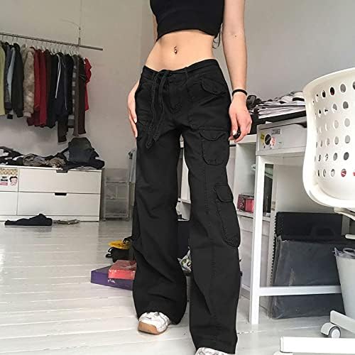 Bayan Geniş Bacak Kargo Kot Y2K Genç Kızlar Estetik pantolon Pantolon Baggy Rahat Alçak Harajuku Streetwear Punk