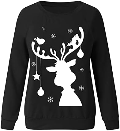 BEUU Noel Elk Geyik Baskı T Shirt, noel Grafik Baskı Tişörtü Kadınlar için Rahat Gevşek Ekip Boyun Uzun Kollu Üstleri