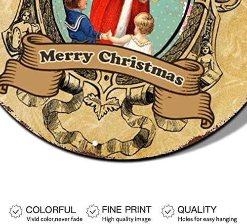 Merry Christmas Çelenk İşareti Vintage Noel Baba Yuvarlak Metal Tabela Kapı Dekor Noel Rustik Metal Çelenk İşareti