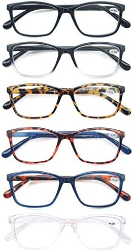 CAWINT okuma gözlüğü Erkekler ve Kadınlar için, 6 Paket + 1.00 Okuyucular - Klasik Kare Hafif Çerçeve Rahat Güçlü