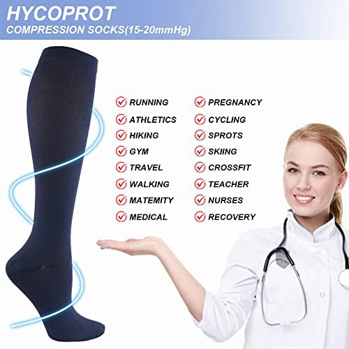 HYCOPROT varis çorabı Kadınlar ve Erkekler için Sirkülasyon (3 Çift) 15-20 mmHg Atletizm Koşu Hemşireler Gebelik Seyahat