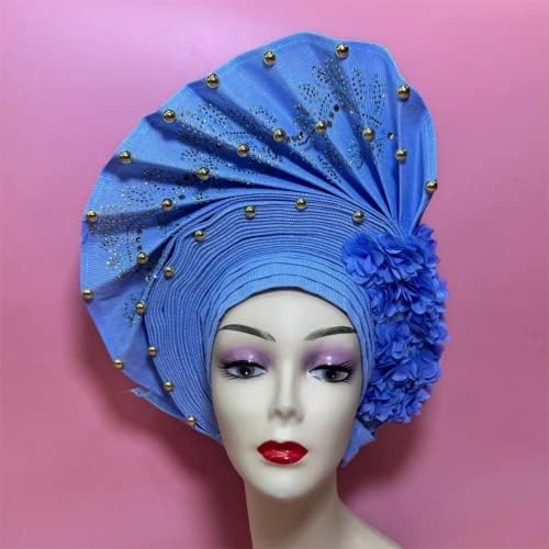 Nijeryalı ASO Oke Headtie Boncuk ve Taşlar ile Zaten Yapılmış Otomatik Gele Başkanı Wrap Kadınlar Türban Şapka Afrika
