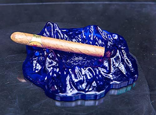 BMILY Büyük Cam Küllük Sigara Puro Temizle Kristal Fuji Dağı Küllük Kapalı veya Açık Kullanım için (Mavi)