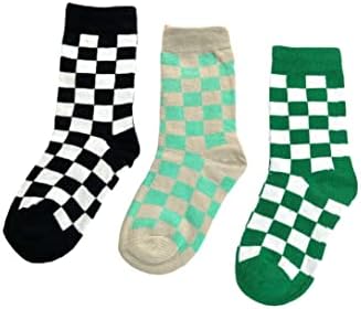 Damalı Çocuk Çorap seti 3 Ekip Siyah Beyaz Yeşil Teal Tan Cinsiyet Nötr Patenci Erkek Kız Toddler Bebek