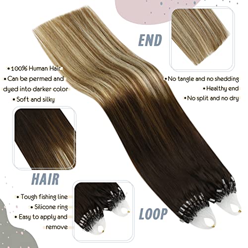 2 Paket 24 İnç Mikro Halka Remy insan saçı postiş,Ugeat Kahverengi ile Karışık sarı saç uzantıları 4/6/613 Paket