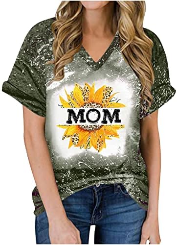 Anneler Günü T Shirt Kadınlar için Sevimli Beyzbol Anne Tatil Bluz Yaz Batik Tunik Üst Kısa Kollu V Boyun Temel Tee