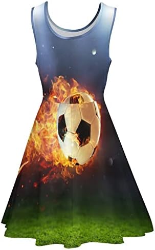 Ateşli futbol Topu Gol kadın Yaz Elbiseler Yuvarlak Boyun Kolsuz Fırfır Sundress Tankı Elbise Rahat Gevşek