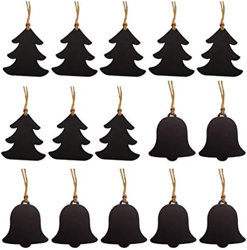 ABOOFAN 20 adet Noel Ahşap Etiketleri Çan Noel Ağacı Şekli Mini Çift Taraflı Kara Tahta İşaretleri Hediye Etiketleri