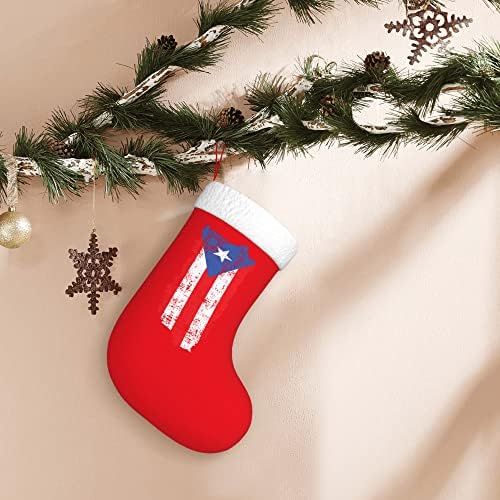 QG ZZX Noel Çorap Beyaz Süper Yumuşak Peluş Manşet Vintage Porto Rikolu Bayrağı Noel Çorap Noel Süslemeleri Çorap