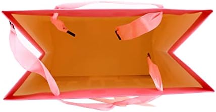 OKB Pazarlık Orta Bükülmüş Kahverengi Folyo Çizgili hediye keseleri Kraft Kolu, 7”G x 9.5”Y x 4”G, kalın Kağıt (Pembe