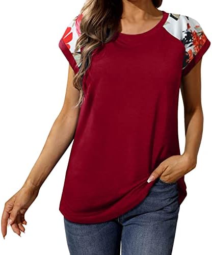 Bayan Kısa Kollu Gömlek Düz Kadın Yaz gömlekler Cap Sleeve Çiçek Baskı Gömlek Uzun Kollu Rahat T Shirt