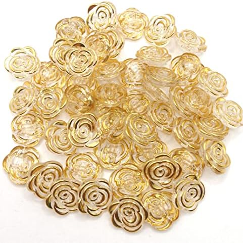 KARMELLİNG 50 ADET Altın Gül Çiçek Desen Elbise Şeffaf Reçine Düğmeler Dikiş Düğmesi Saplı Dikiş DIY Zanaat Dekoratif,