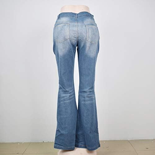 ETHKIA Kısa Jean Pantolon Kadınlar için Yaz Kadın Orta Belli Kot Kot Cep Streç Düğme Çan Alt Pantolon Kot Jean