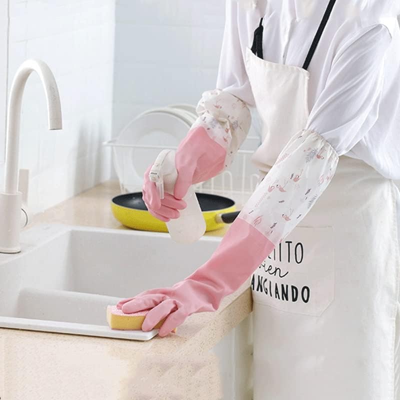 Yok Bulaşık Yıkama temizlik eldiveni Lateks Uzun Kollu Su Geçirmez Peluş Kalın Eldiven Mutfak Temizleme Aracı bulaşık