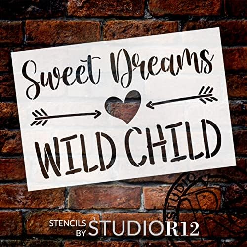 Tatlı Rüyalar Vahşi Çocuk Kelime Sanat Stencil StudioR12 tarafından / Oklar ile / Toddler, Çocuk Odası Dekor / Boya