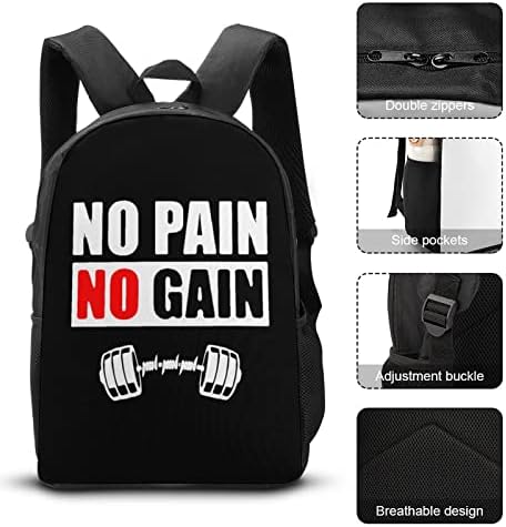 No Pain No Gain okul sırt çantası Seti 3 Adet Koleji Bookbag Hafif Öğle Yemeği Çantası ve Kalem Kutusu Öğrenci için