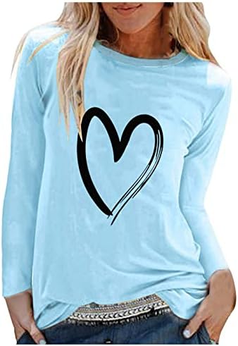 Gömlek Kadın Sonbahar yaz giysileri Uzun Kollu Pamuklu Ekip Boyun Kalp Grafik Mütevazı Salonu Üst Tee Bayan için 8A
