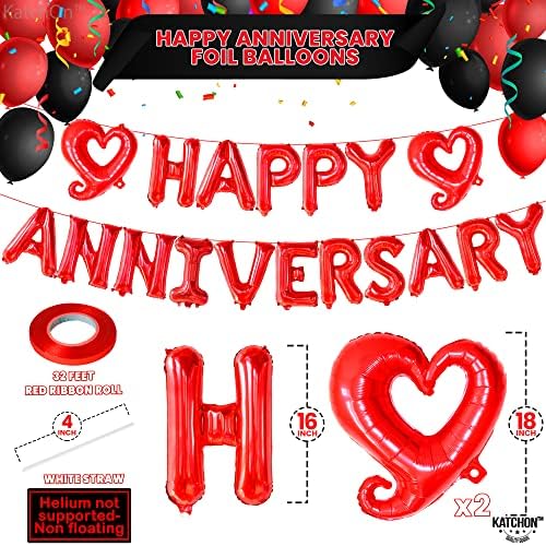 KatchOn, Kırmızı Mutlu Yıllar balonlar Harfler - 18 inç, kırmızı kanca kalp Balonlar Folyo | Mutlu yıllar süslemeleri