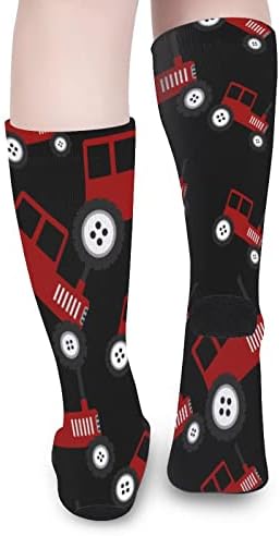 Kırmızı Traktör Baskılı Renk Eşleştirme Çorap Atletik Diz Yüksek Çorap Kadın Erkek için