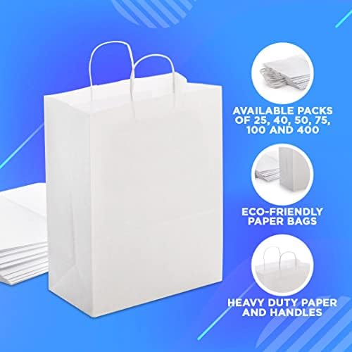 Kulplu Beyaz Kraft Kağıt Torbalar Toplu Hediye Çantaları Kağıt Alışveriş Çantaları, Parti Çantaları ve Küçük İşletmeler