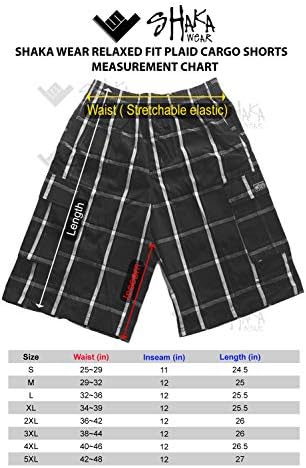 Shaka Erkek Kargo Şort Giymek-Rahat Ekose Rahat Gevşek Fit Elastik Bel Çok Cep Pantolon Düzenli Büyük S~5XL