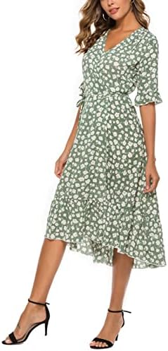 Kadın 2023 Çiçek yaz elbisesi V Boyun fırfır etekli Wrap Kravat Yan Elbiseler Boho Plaj Elbise Yüksek Bel Uzun Maxi