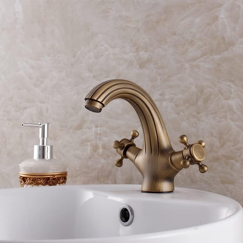 Brıo Antik Bronz Roma Banyo Lavabo Bataryası Çift Çapraz Kafa Kolu İle