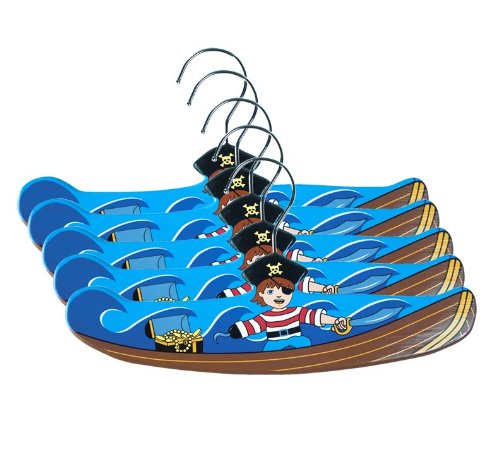Kidorable Korsan Gemisi Eğlenceli Kahverengi / Mavi El Yapımı Ahşap Askılar Çocuklar için, 5, 12 İnç Set