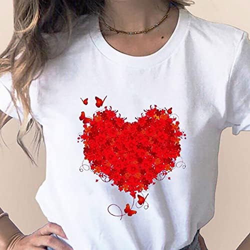 Yaz Sonbahar Crewneck T Shirt Bayan Kısa Kollu 2023 Giyim Kalp Aşk Grafik Vintage Bluz Gömlek Bayanlar için CB CB