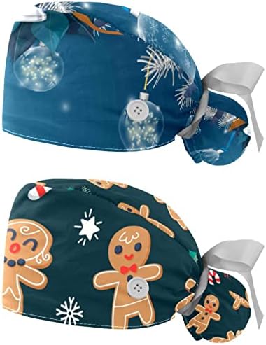 Kadın Çalışma Kap Düğmeleri ile Kabarık Şapka Merry Christmasd Mavi Hemşire Fırçalama Kapaklar Uzun Saç