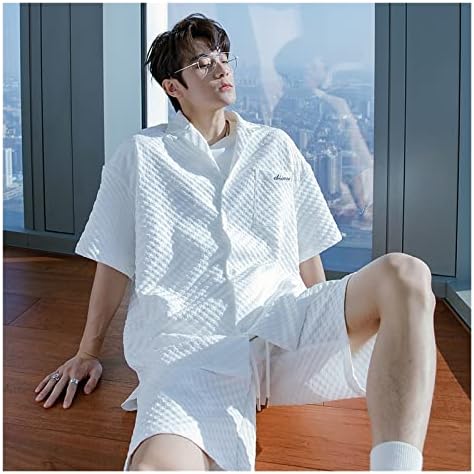 FEER Beyaz Siyah Gömlek şort takımı Yaz Eşofman Erkek Giyim Kore Streetwear Alışveriş (Renk: D, Boyut: XXL Kodu)