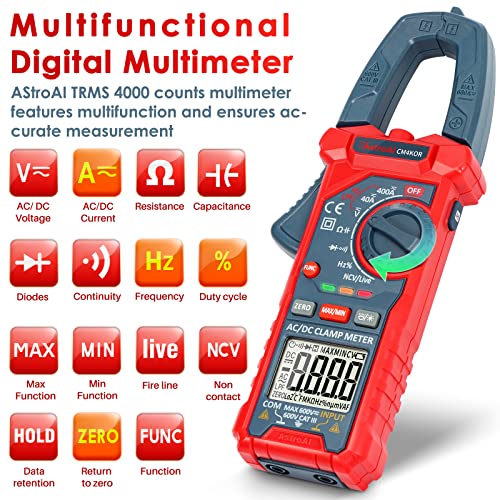 AstroAI Multimetre TRMS 4000 Sayımlar Otomatik Değişen + 4000 Sayımlar Otomatik değişen Dijital Kelepçe Metre