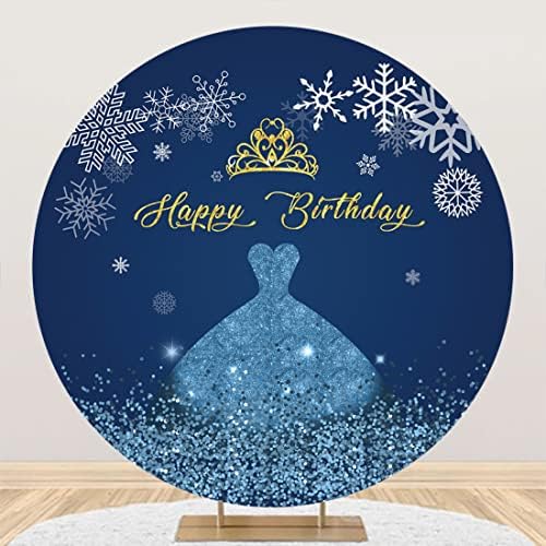 Yeele 7.5x7. 5ft Mutlu Doğum Günü Yuvarlak Zemin Kapak Altın Taç Muhteşem Mavi Elbise Kar Tanesi Fotoğraf Arka Plan