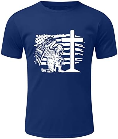 XXBR 4th Temmuz Asker Kısa kollu erkek t-shirtleri, ABD Bayrağı İsa Çapraz Baskı Vatansever Atletik Kas Tee Tops