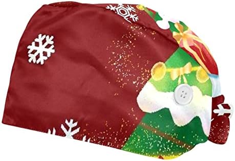 DEYYA 2 Packs Ayarlanabilir Çalışma Kap Düğmesi ile Ter Bandı Hemşireler için Kadın At Kuyruğu Şapka Merry Christmas