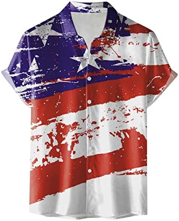 XXBR Hawaiian Gömlek Erkekler için, bağımsızlık Günü Kısa Kollu Düğme Aşağı Yaz T Gömlek Rahat-Fit Rahat Plaj Üstleri