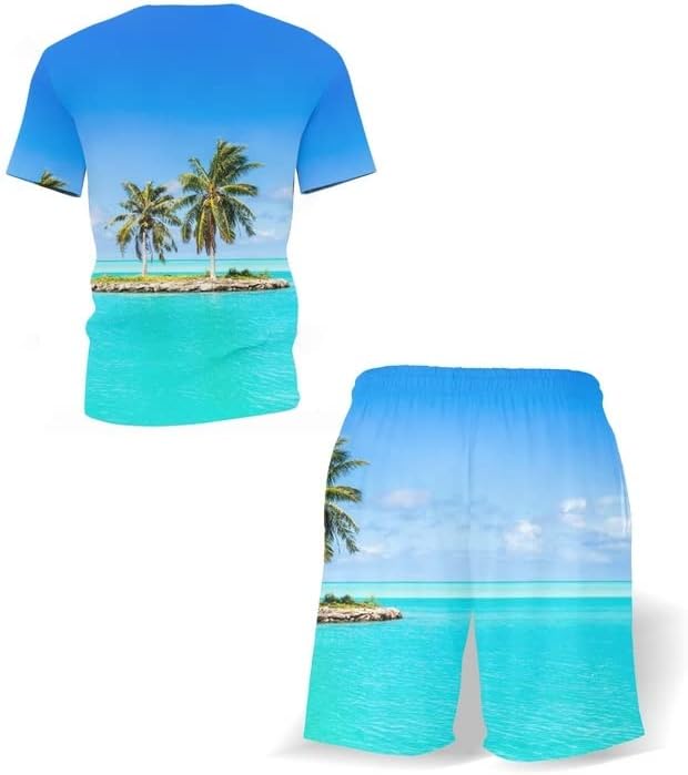 JYDQM Yaz Ada Tatil Eğlence Takım Elbise erkek Kısa Kollu plaj pantolonları Takım Elbise Moda T-Shirt erkek (Renk: