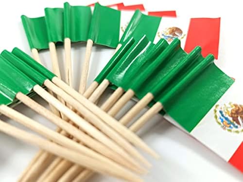 QQSD Meksika Kürdan Bayrağı Meksika Küçük Mini Cupcake Topper Bayrakları, 100 adet