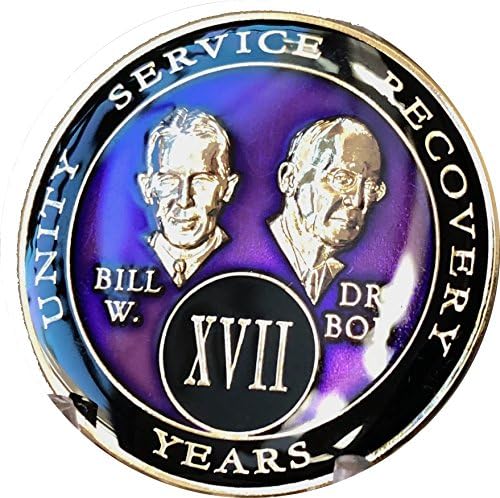Kurtarma Nane 17 Yıl Mor Bill & Bob Üç Plakalı Adsız Alkolikler Madalyonu-AA İtidal Çipi (17 Yıl Gösterildi)