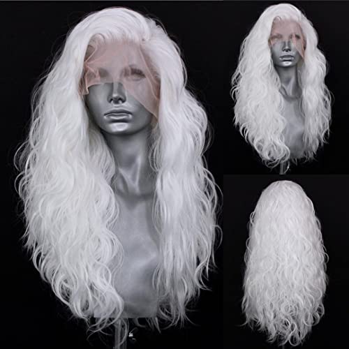 RDY 24 inç Beyaz Dantel Ön Sentetik Peruk Uzun Vücut dalga saç peruk ısı Fiber saç Doğal görünümlü Uzun Dalgalı sırma