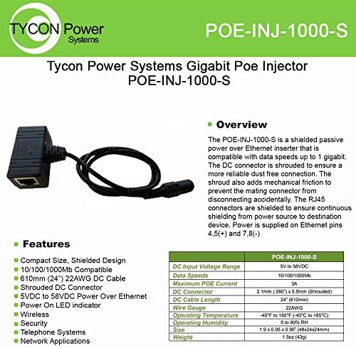 Tycon Systems, Inc Gigabit Poe Enjektörü-POE-INJ-1000-S