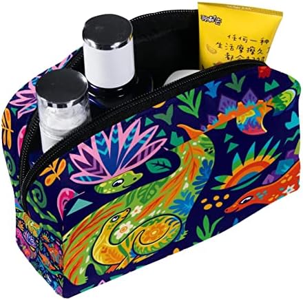 Küçük Makyaj Çantası, Fermuarlı Çanta Seyahat kozmetik düzenleyici Kadınlar ve Kızlar için, Renkli Dinozor Karikatür