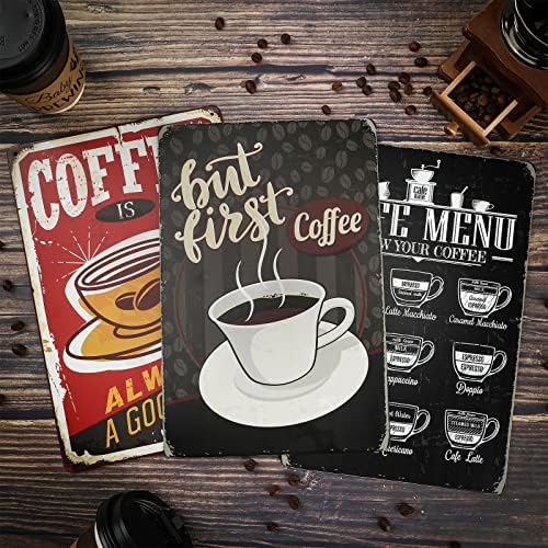 Kahve Menü İşareti 3 Adet Metal Kahve İşareti Ama İlk Kahve İşareti Vintage Kahve Bar İşareti Kahve Bar Aksesuarları