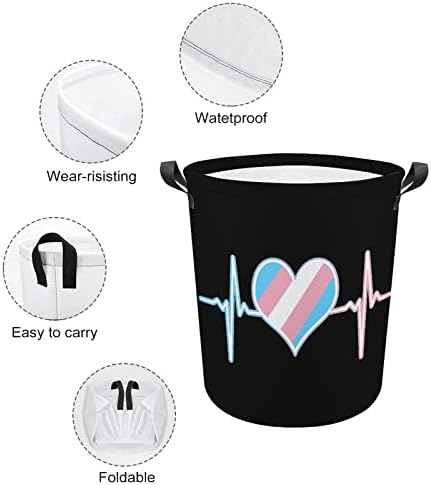 Transseksüel Bayrağı Kalp Yendi katlanır çamaşır sepeti Su Geçirmez Sepet saklama kutusu saplı çanta 16.5x 16.5x 17