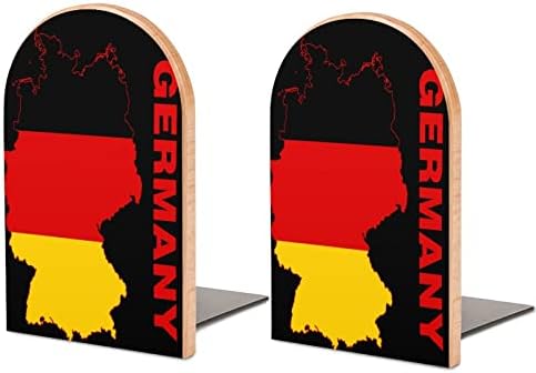 Almanya bayrağı Haritası Baskılı Ahşap Kitap Biter Kaymaz Dekor Bookend Küçük Ofis Ev için 1 Çift