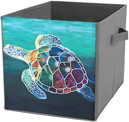 Nudquıo Deniz Kaplumbağası Boyama Katlanır eşya kutuları Katlanabilir Kutular Kumaş Küp Basit Organizatör Kolları