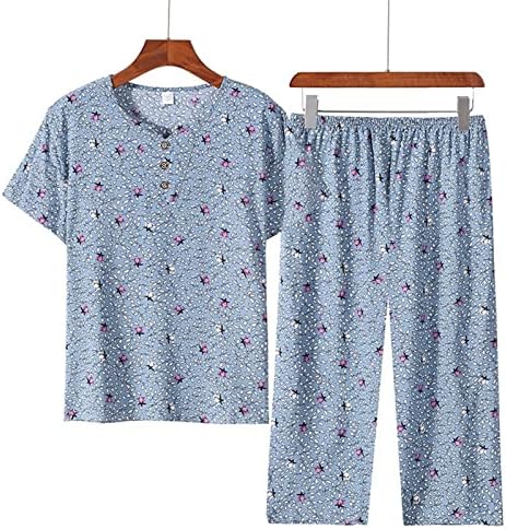 2 Parça Kıyafetler Kadınlar için Artı Boyutu Yaz Rahat Gevşek Fit Yaşlı Kadın giyim setleri Kısa Kollu Tees ve Pantolon